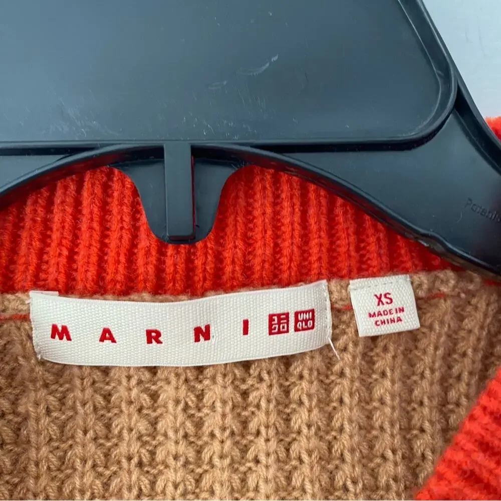 Marni x Uniqlo Tritone Orange Tan Black V-Neck Sweater size XS